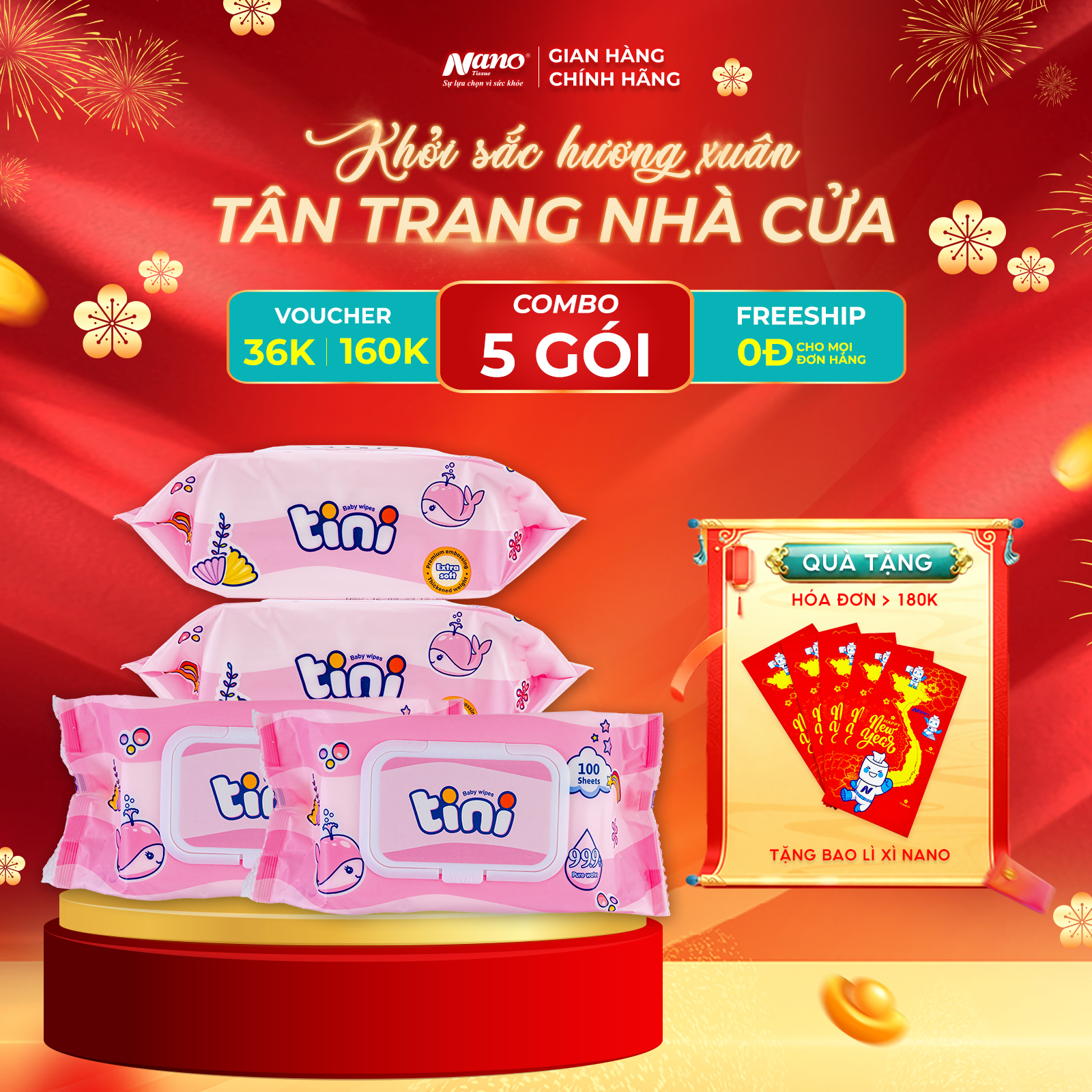 Khăn ướt Tini 100 Hương phấn